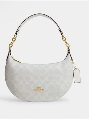 Coach Cream Signature Crescent Shoulder Bag with Gold Hardware